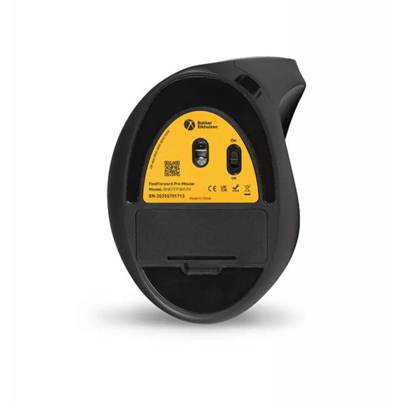 BakkerElkhuizen FastForward Pro pelė, dešinei rankai, vertikalus dizainas, optinė, RF belaidis + Bluetooth + USB Type-C, 5000 DPI, juoda, pilka