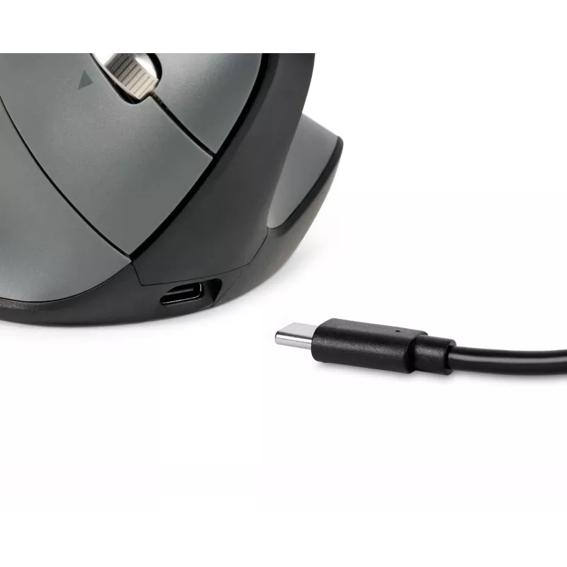 BakkerElkhuizen FastForward Pro pelė, dešinei rankai, vertikalus dizainas, optinė, RF belaidis + Bluetooth + USB Type-C, 5000 DPI, juoda, pilka