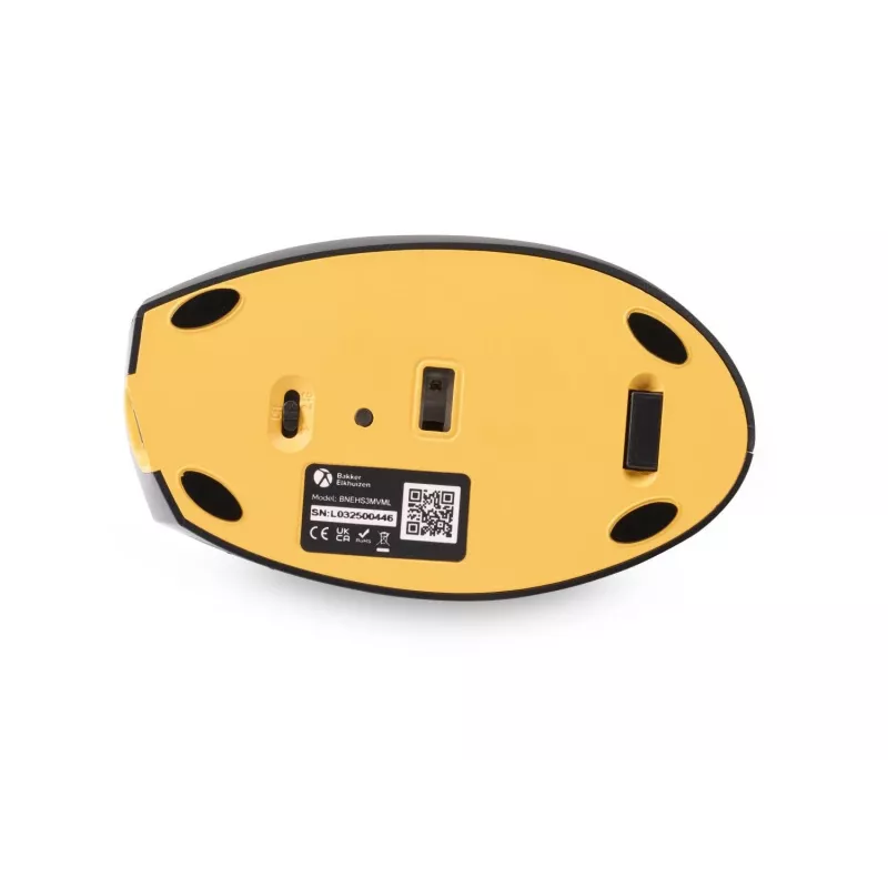 BakkerElkhuizen Handshake Mouse Left, kairiarankiams, vertikalus dizainas, optinis, RF belaidis + Bluetooth + USB Type-C, 6400 DPI, juoda, pilka