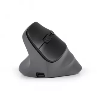 BakkerElkhuizen PRF Pro pelė kairiarankiams, kairė ranka, vertikali konstrukcija, optinė, RF Wireless + Bluetooth + USB Type-C, 2400 DPI, juoda, pilka