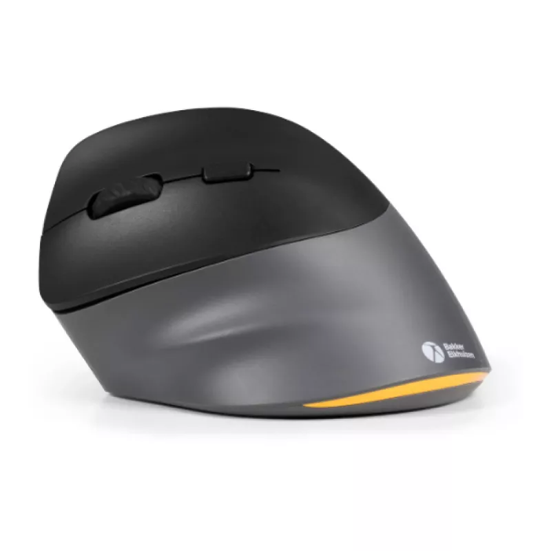 BakkerElkhuizen PRF Pro pelė kairiarankiams, kairė ranka, vertikali konstrukcija, optinė, RF Wireless + Bluetooth + USB Type-C, 2400 DPI, juoda, pilka