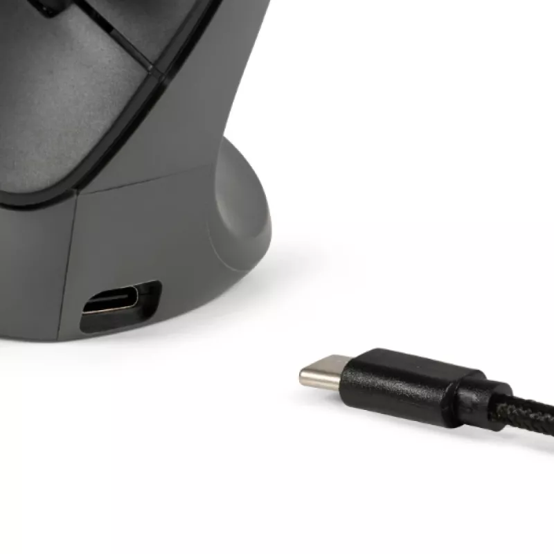 BakkerElkhuizen PRF Pro pelė kairiarankiams, kairė ranka, vertikali konstrukcija, optinė, RF Wireless + Bluetooth + USB Type-C, 2400 DPI, juoda, pilka