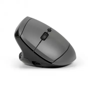 BakkerElkhuizen MidWay pelė kairiarankiams, vertikalaus dizaino, optinė, RF Wireless + Bluetooth + USB Type-C, 2400 DPI, pilka, juoda