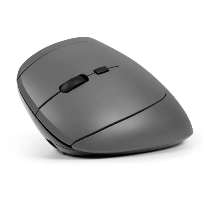 BakkerElkhuizen MidWay pelė kairiarankiams, vertikalaus dizaino, optinė, RF Wireless + Bluetooth + USB Type-C, 2400 DPI, pilka, juoda