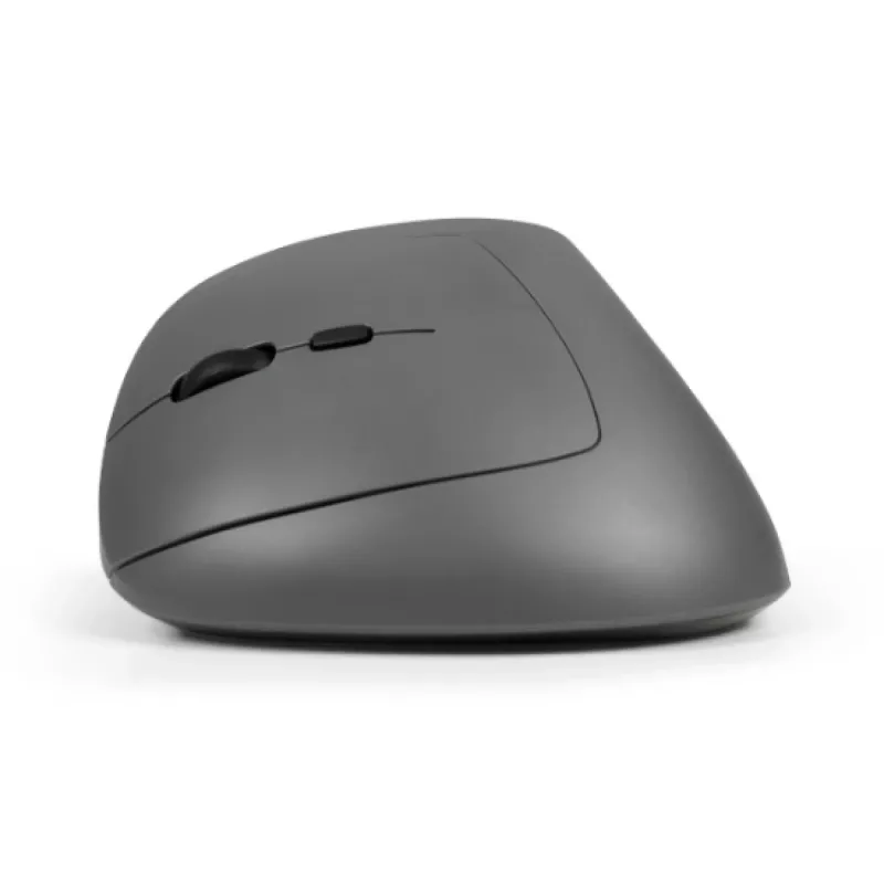 BakkerElkhuizen MidWay pelė kairiarankiams, vertikalaus dizaino, optinė, RF Wireless + Bluetooth + USB Type-C, 2400 DPI, pilka, juoda