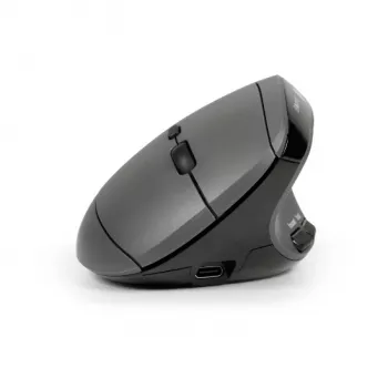 BakkerElkhuizen MidWay pelė dešinei rankai, vertikalaus dizaino, optinė, RF belaidė + Bluetooth + USB Type-C, 2400 DPI, pilka, juoda