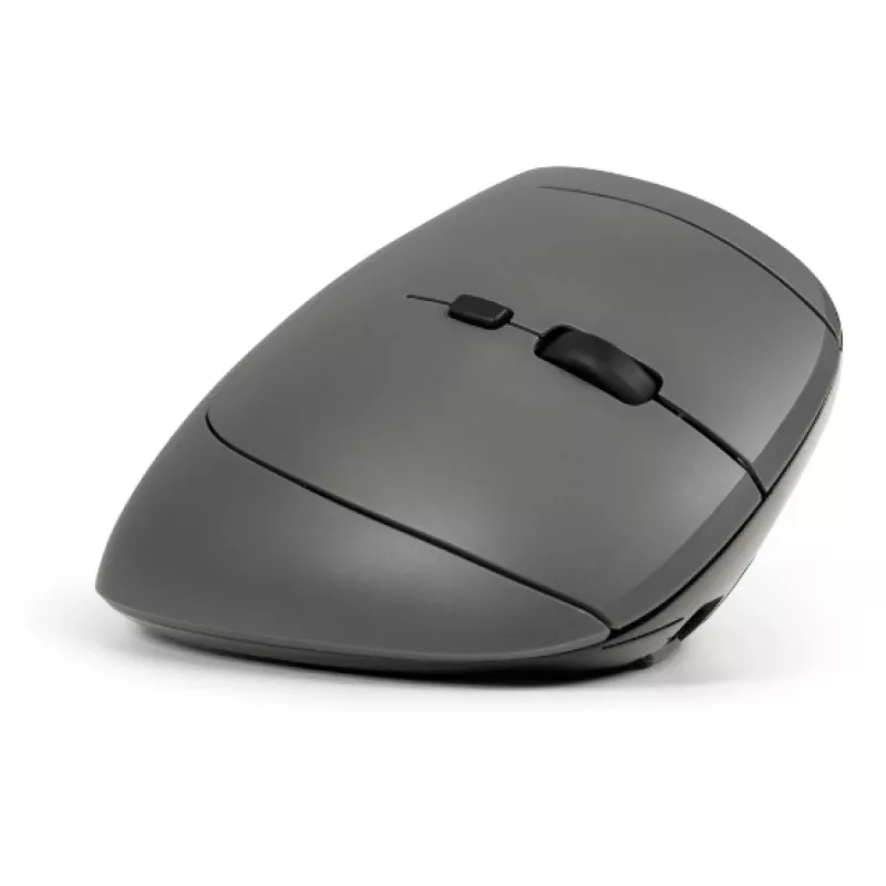 BakkerElkhuizen MidWay pelė dešinei rankai, vertikalaus dizaino, optinė, RF belaidė + Bluetooth + USB Type-C, 2400 DPI, pilka, juoda