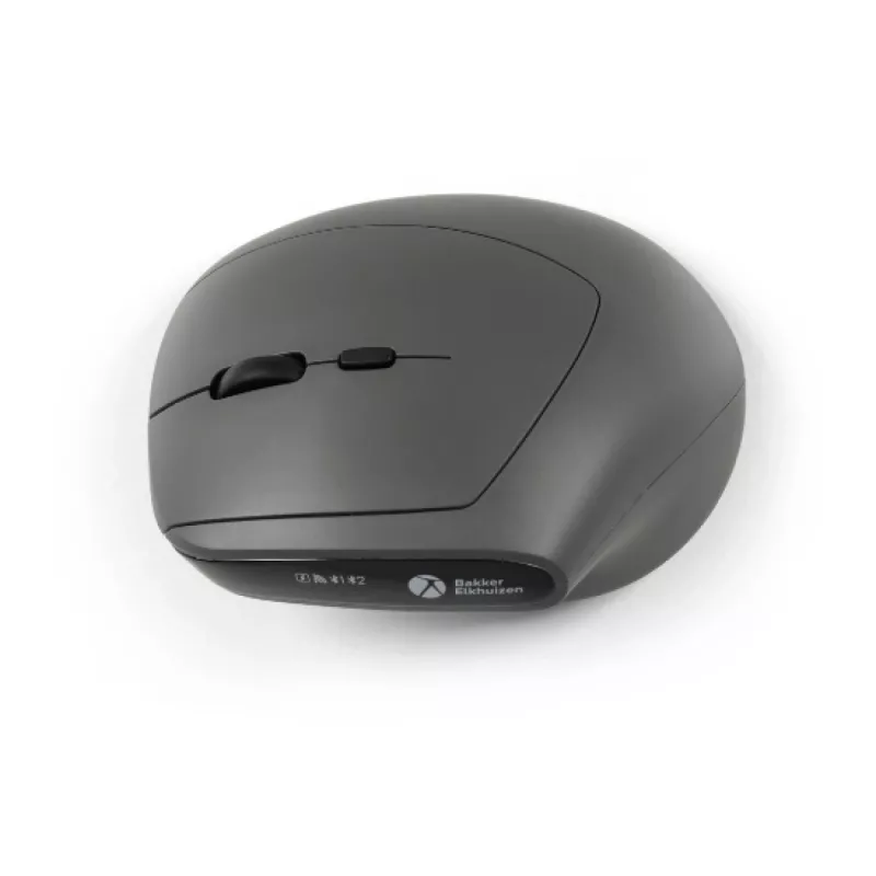 BakkerElkhuizen MidWay pelė dešinei rankai, vertikalaus dizaino, optinė, RF belaidė + Bluetooth + USB Type-C, 2400 DPI, pilka, juoda