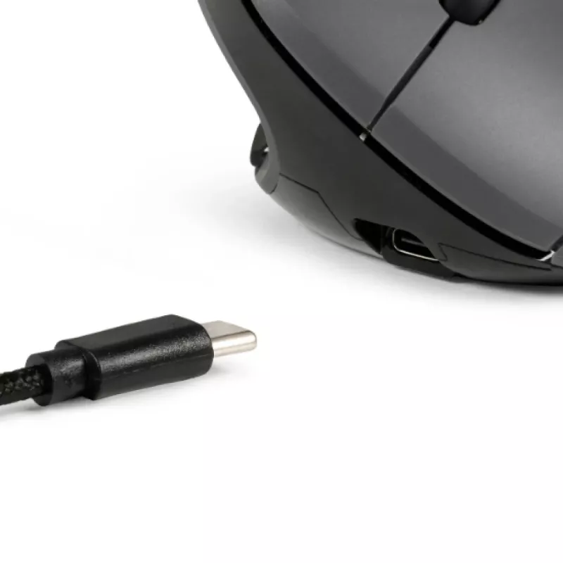 BakkerElkhuizen MidWay pelė dešinei rankai, vertikalaus dizaino, optinė, RF belaidė + Bluetooth + USB Type-C, 2400 DPI, pilka, juoda