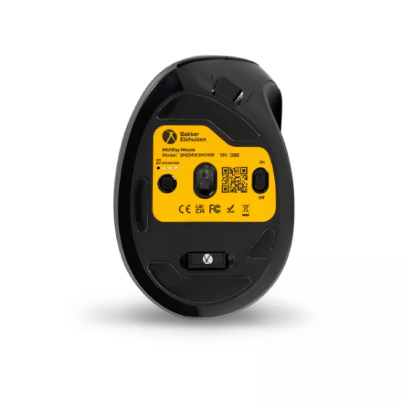 BakkerElkhuizen MidWay pelė dešinei rankai, vertikalaus dizaino, optinė, RF belaidė + Bluetooth + USB Type-C, 2400 DPI, pilka, juoda