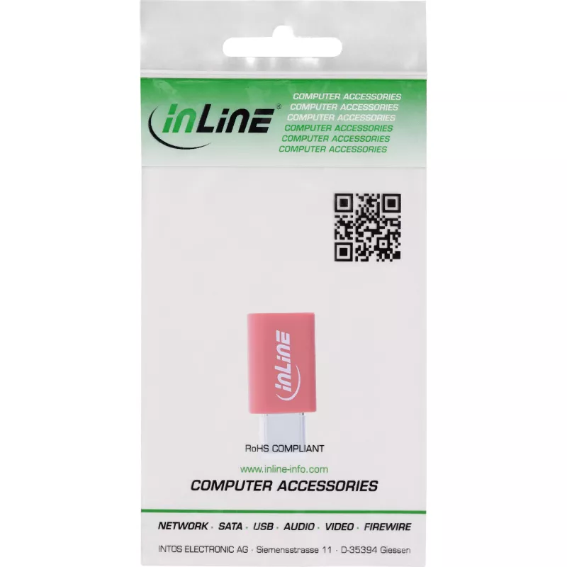 USB-C lyties keitiklis InLine 31650 — USB-C (kištukas) į USB-C (lizdas), raudonas, 0,003 kg