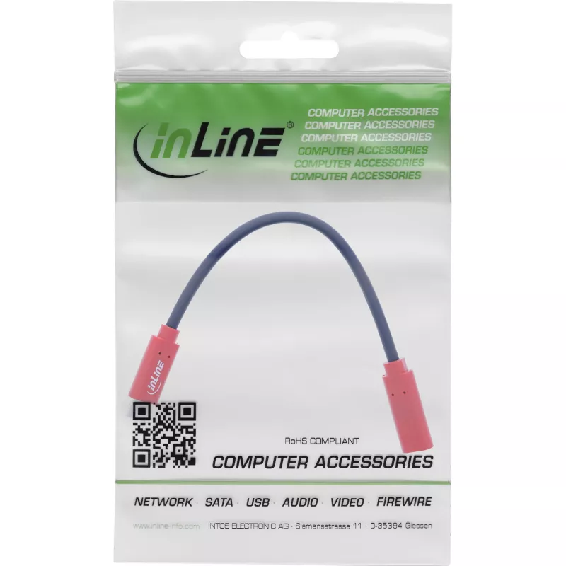 InLine 31654 USB-C lyties keitiklis, USB-C į USB-C, 0,2 m, raudonas