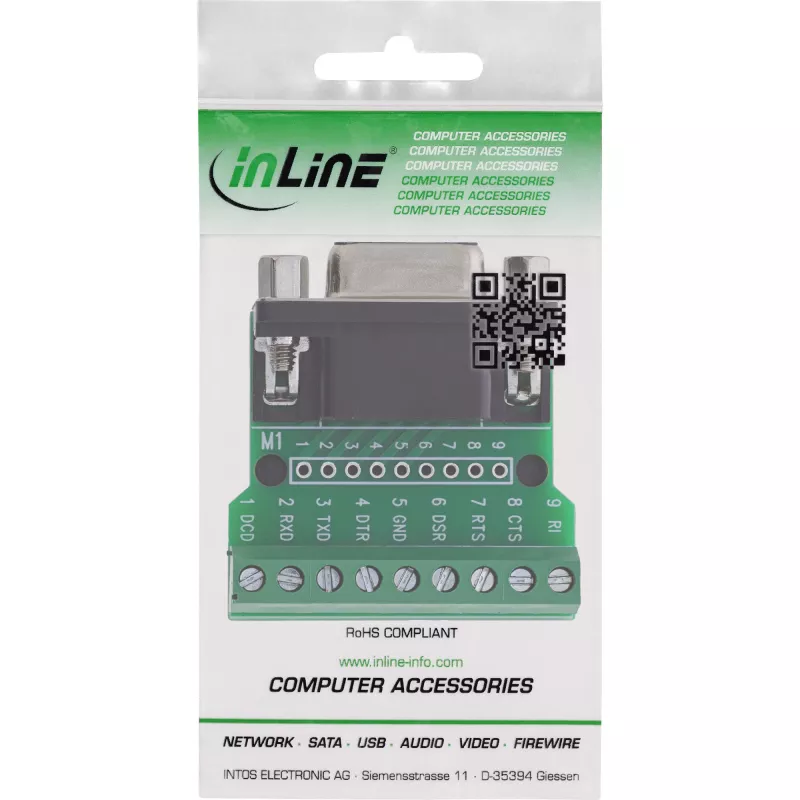 InLine 92501C terminalinis blokas su D-Sub 9 lizdu, juodas, žalias