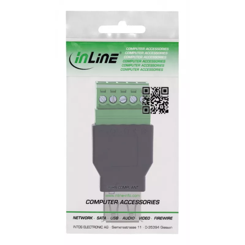 InLine 92504B USB-A į gnybtų bloką adapteris, 5 kontaktų, juodas/žalias