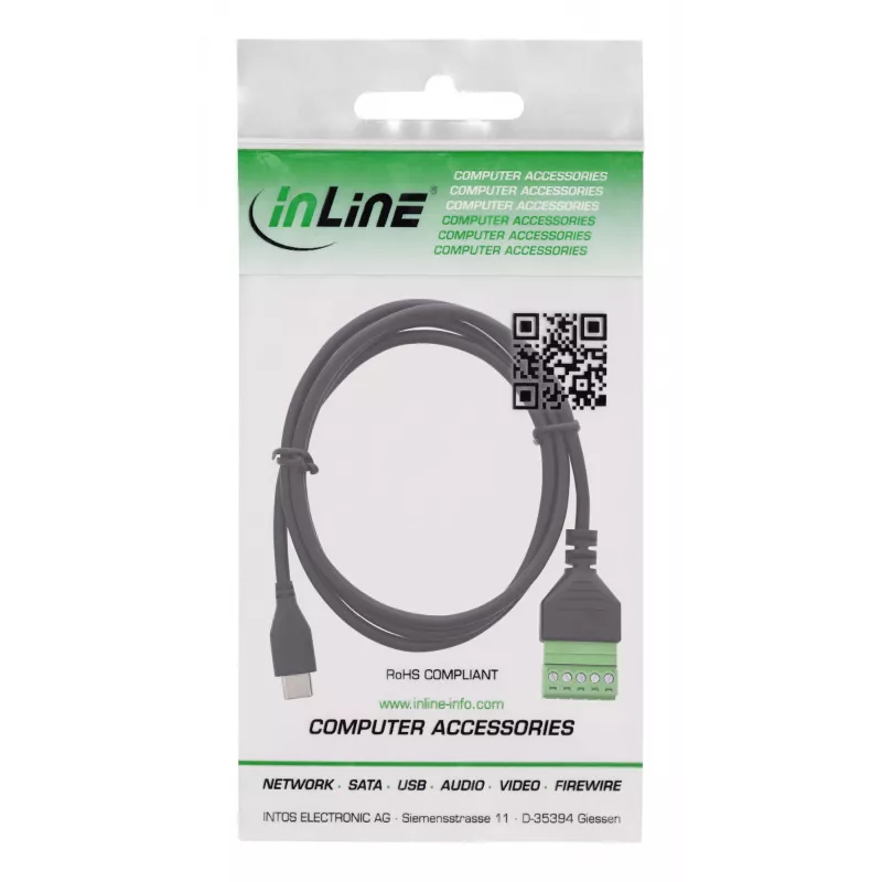 InLine 92504E laidas jungtis USB-C / gnybtų blokas, 5 kontaktų, juoda, žalia