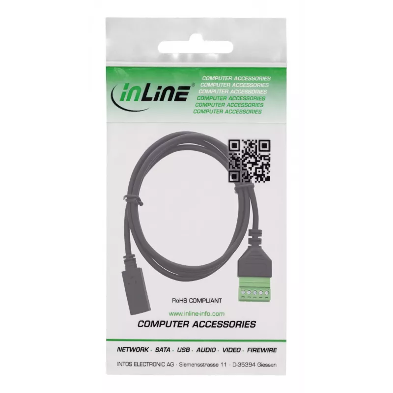 InLine 92504F laidas USB-C / gnybtų blokas, 5 kontaktų, juoda, žalia