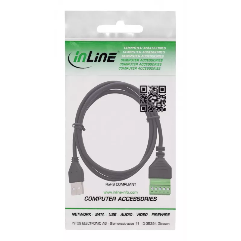 InLine 92504G USB-A / gnybtų blokas, 5 kontaktų, juodas, žalias