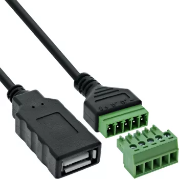 InLine 92504H USB-A / gnybtų blokas, 5 kontaktų, juodas, žalias