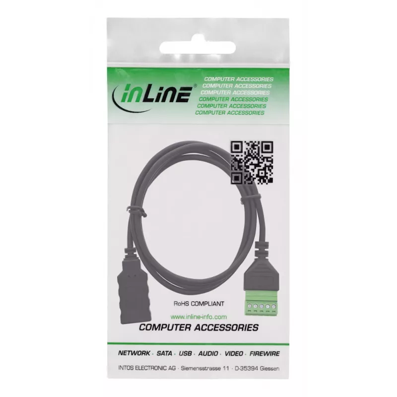 InLine 92504H USB-A / gnybtų blokas, 5 kontaktų, juodas, žalias