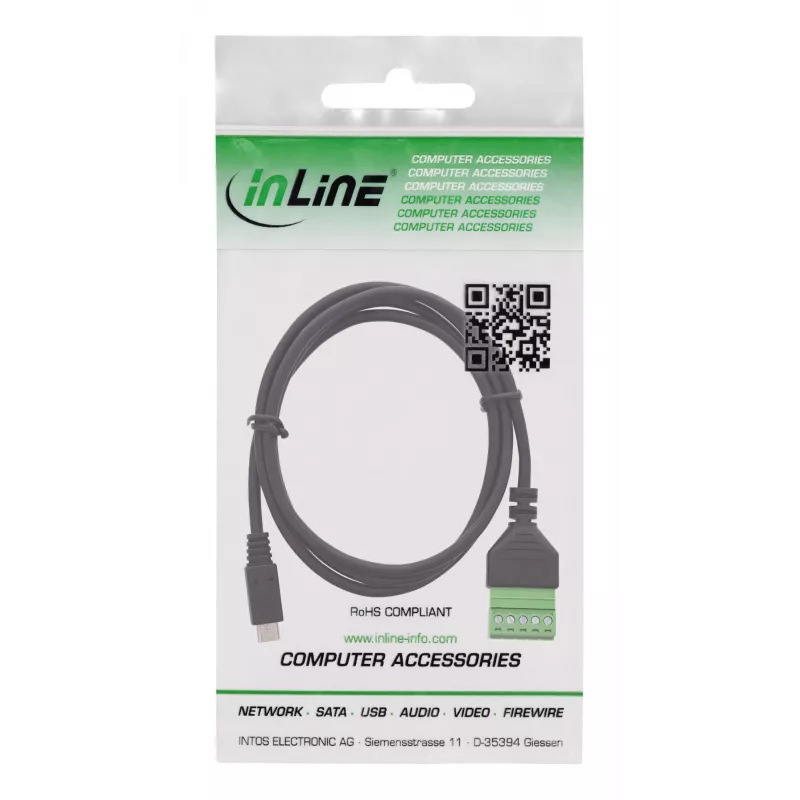 InLine 92504C laidas jungtis Micro USB / gnybtų blokas, 5 kontaktų, Juoda, Žalia