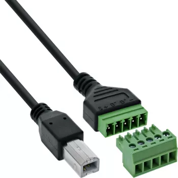 InLine 92504I laidas su USB-B / gnybtų bloku, 5 kontaktų, juoda, žalia