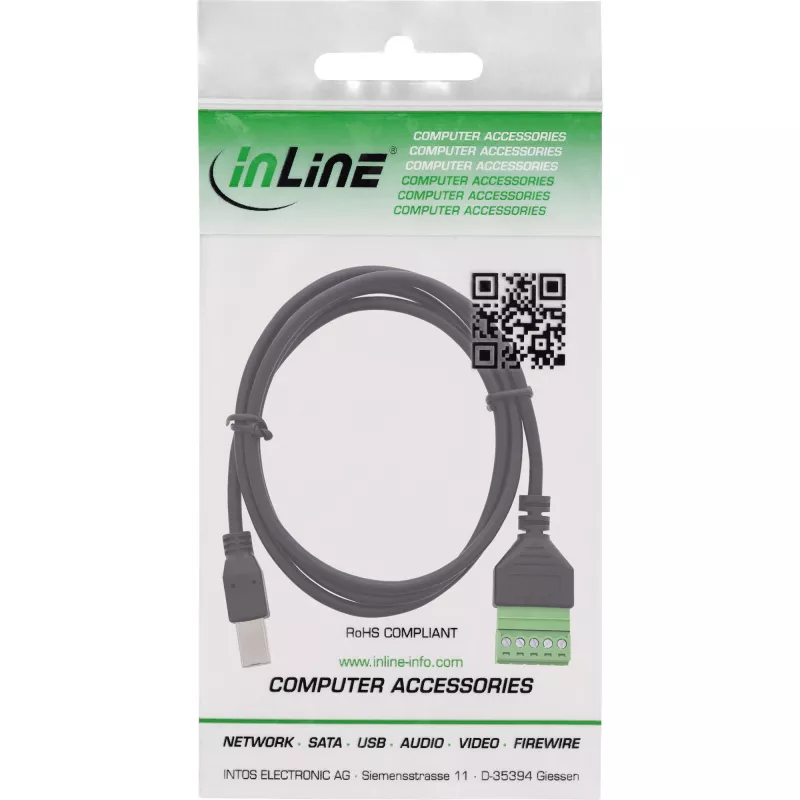 InLine 92504I laidas su USB-B / gnybtų bloku, 5 kontaktų, juoda, žalia