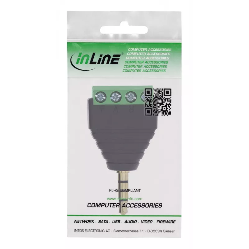 InLine 92504J 3,5 mm 4 kontaktų TRRS kištukas / gnybtų blokas 4 gnybtai, juoda, žalia