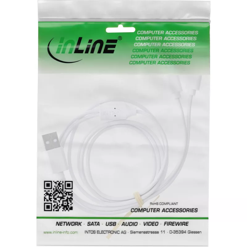 InLine 35121W USB laidas USB 2.0 1 m USB A 2 x USB C baltas