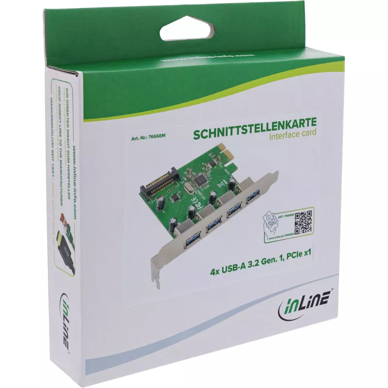 InLine 76666M PCIe USB 3.2 Gen 1 plėtotės kortelė su 4 USB-A prievadais