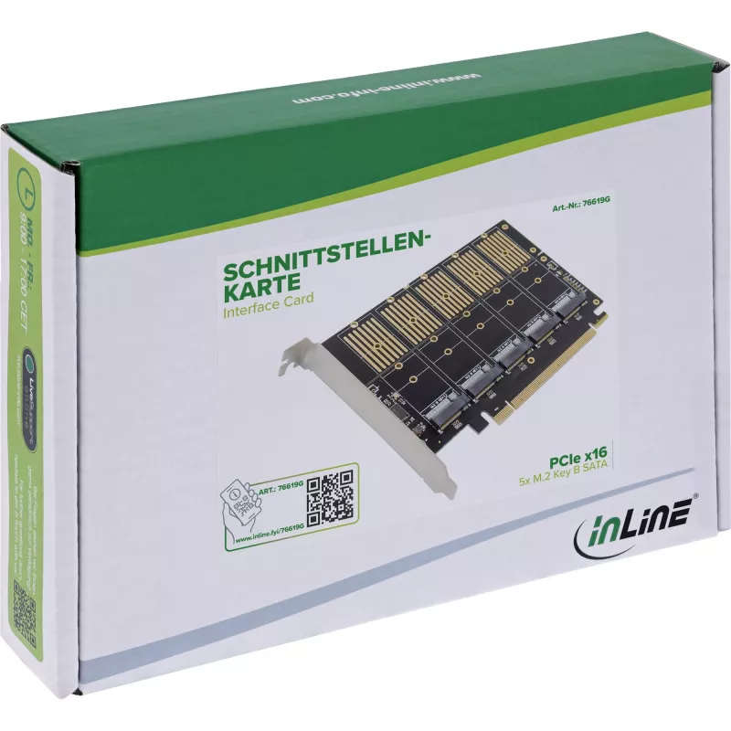 InLine 76619G PCIe x16 sąsajos adapteris – 5x M.2 SATA prievadai