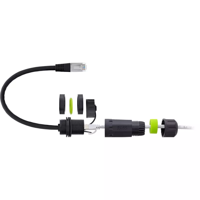 InLine 69927K — lyties keitiklis RJ45 su integruotu 20 cm laidu, Cat.6A, IP68, M20