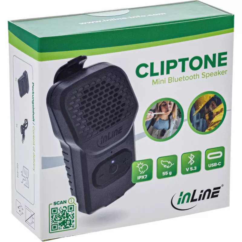 Nešiojamas monogarsiakalbis InLine 55383 — juodas, garsiakalbis 2,8 cm, Bluetooth 2,4 GHz (10 m atstumas)