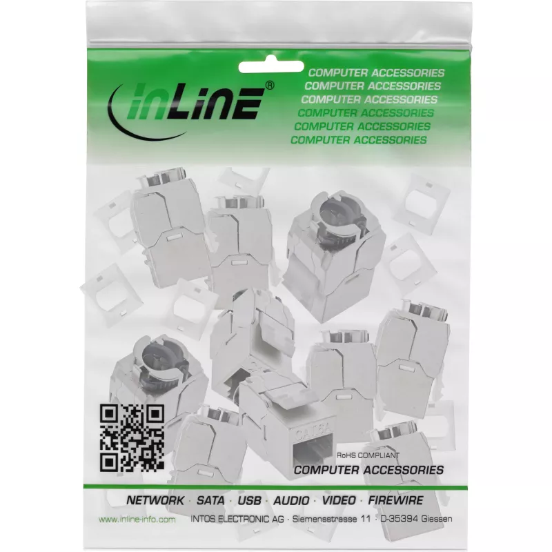 InLine 76202V Keystone RJ45 lizdas slim, SNAP-In, Cat.6A, su integruotu kabelio raiščiu, 10 vnt.