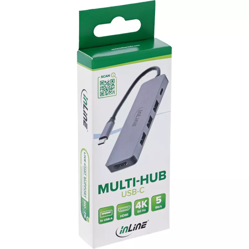 InLine 33271A USB 3.2 Gen 1 tipo C sąsajos stotelė, 5000 Mbit/s, pilka