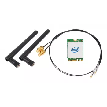 SHUTTLE WLN-M22 WLAN rinkinys – Intel AX210 M.2 Wi‑Fi 6E (triju juostų 2,4/5/6 GHz) su Bluetooth 5.2 ir 2x2 išorinėmis antenomis