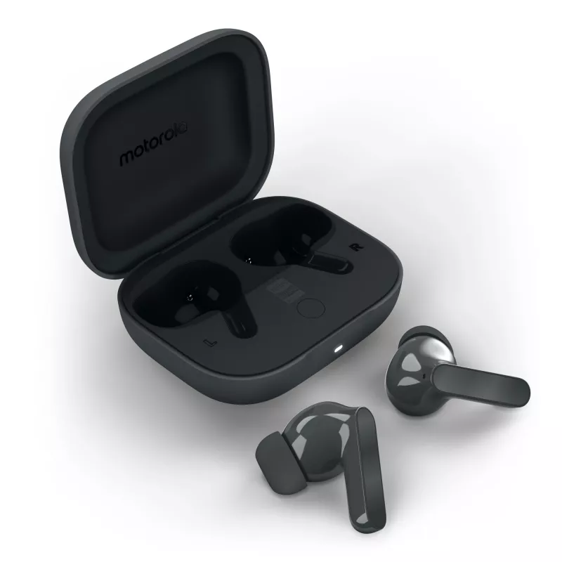 Ausinės MOTOROLA Moto Buds Bass TWS belaidės į ausį skirtos pokalbiams ir muzikai, juodos, 51 g
