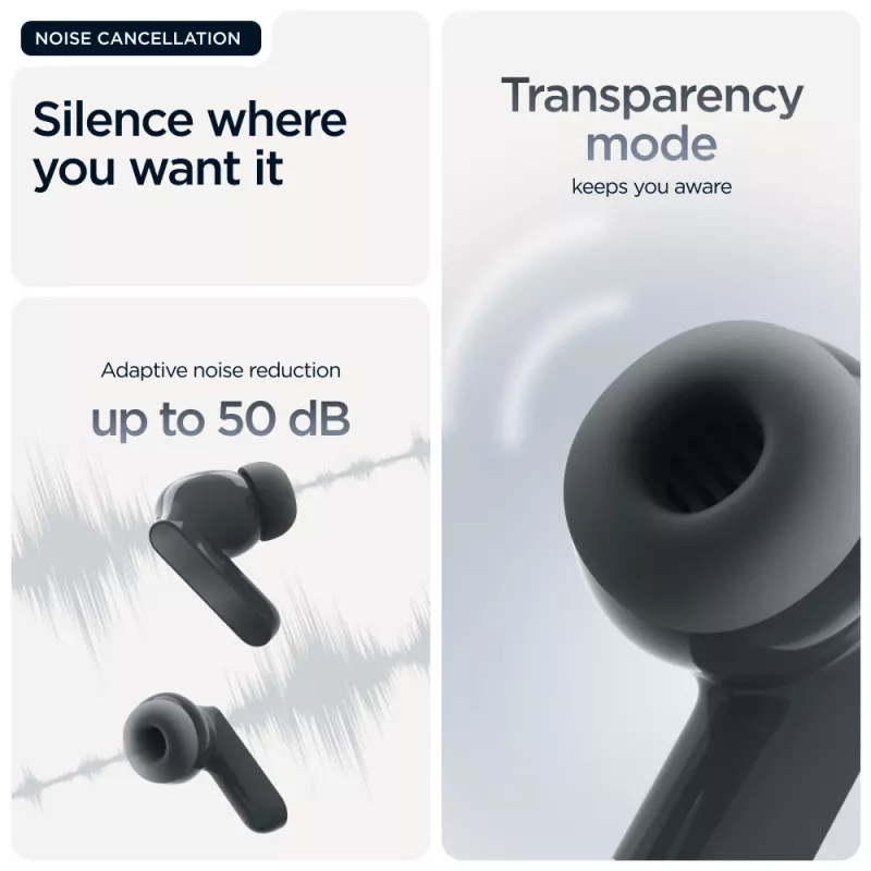 Ausinės MOTOROLA Moto Buds Bass TWS belaidės į ausį skirtos pokalbiams ir muzikai, juodos, 51 g