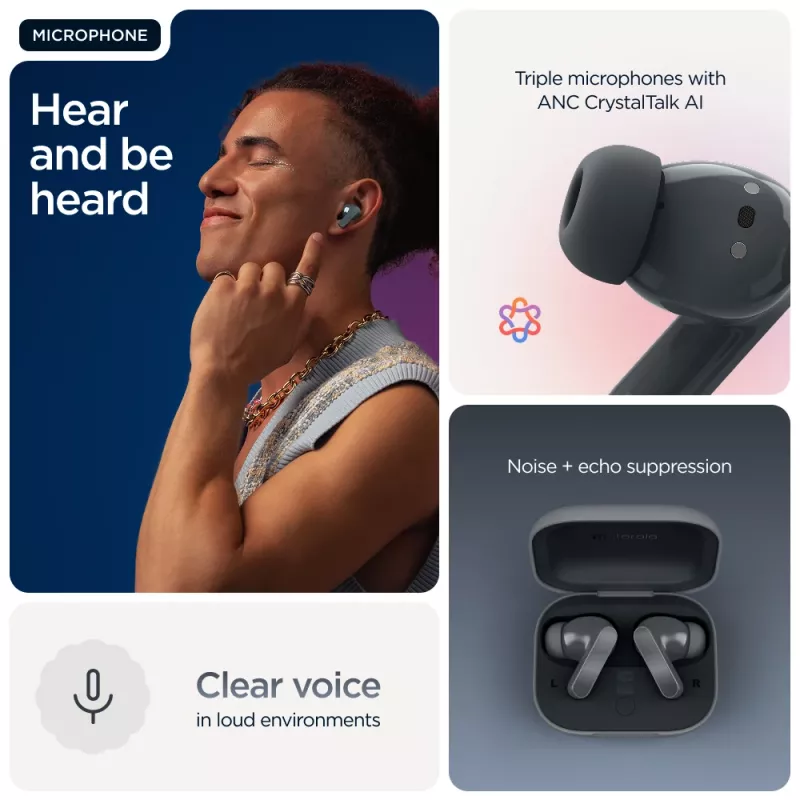 Ausinės MOTOROLA Moto Buds Bass TWS belaidės į ausį skirtos pokalbiams ir muzikai, juodos, 51 g