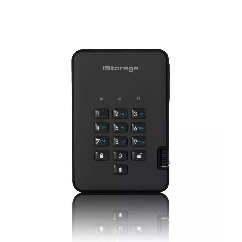 iStorage diskAshur2 256 bit 1 TB USB 3.2 šifruotas kietojo kūno diskas - juodas IS-DA2-256-SSD-1TB-B
