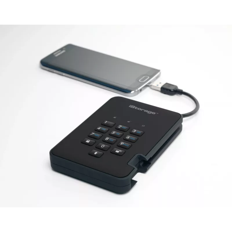 iStorage diskAshur2 256 bit 1 TB USB 3.2 šifruotas kietojo kūno diskas - juodas IS-DA2-256-SSD-1TB-B