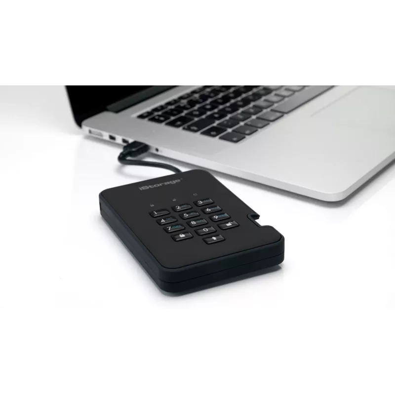 iStorage diskAshur2 256 bit 1 TB USB 3.2 šifruotas kietojo kūno diskas - juodas IS-DA2-256-SSD-1TB-B