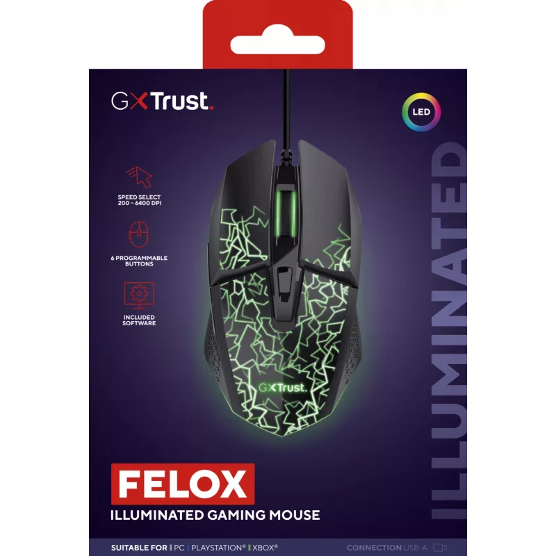 Trust GXT 113 Felox pelė žaidimams Dešininei rankai USB Type-A Optinė 6400 DPI