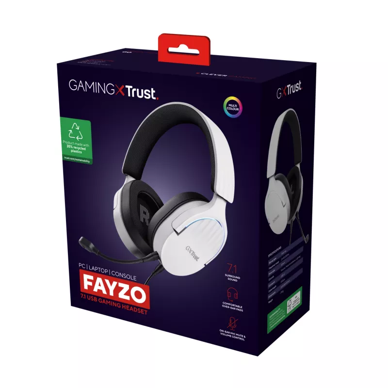 Trust GXT 490 FAYZO ausinės su mikrofonu, laidinės, USB-A, juodos/baltos