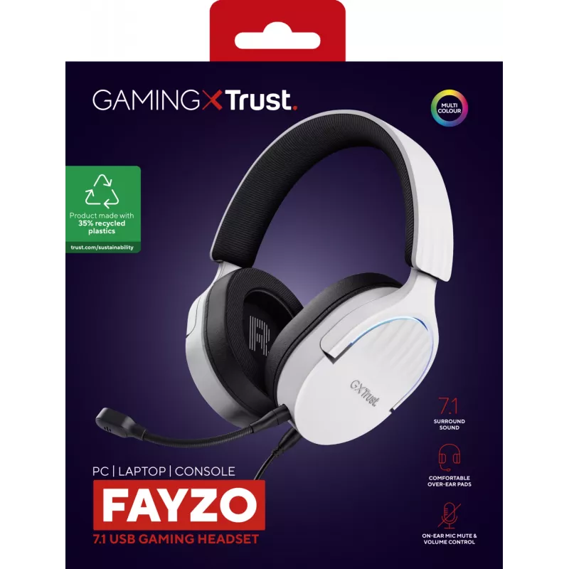Trust GXT 490 FAYZO ausinės su mikrofonu, laidinės, USB-A, juodos/baltos