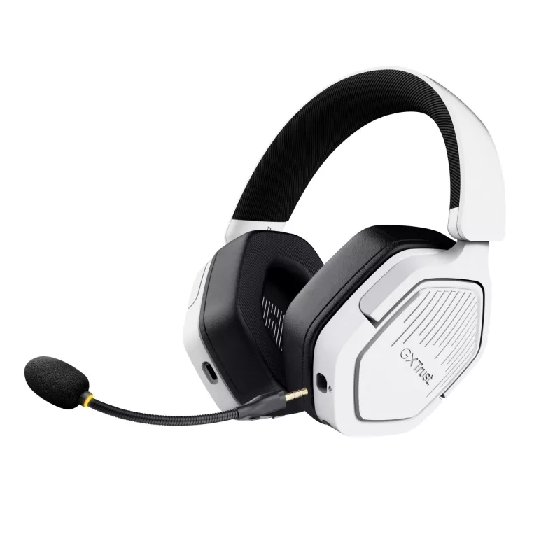 Trust GXT 493W Carus ausinės su mikrofonu, belaidės ir laidinės, 50 mm, 20–20 000 Hz, USB-C / USB-A, Bluetooth, baltos