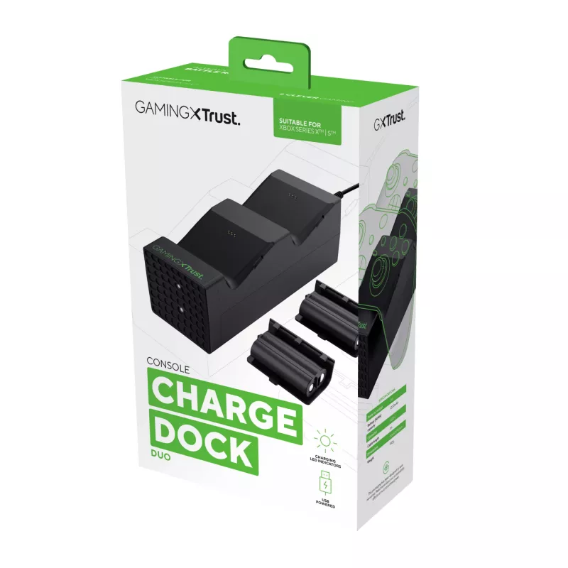 Trust GXT 250 Dvigubo įkrovimo stovelis Xbox Series X | S, USB, juodas