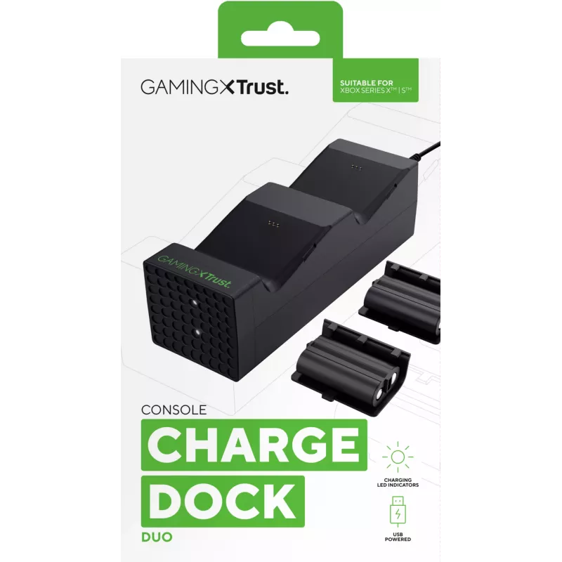 Trust GXT 250 Dvigubo įkrovimo stovelis Xbox Series X | S, USB, juodas