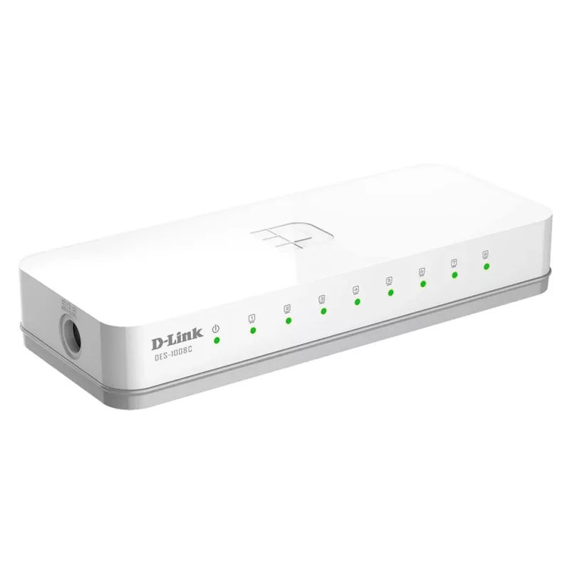 D-Link DES-1008C nevaldomas Fast Ethernet (10/100) komutatorius, 8 prievadai, stalinis, baltas