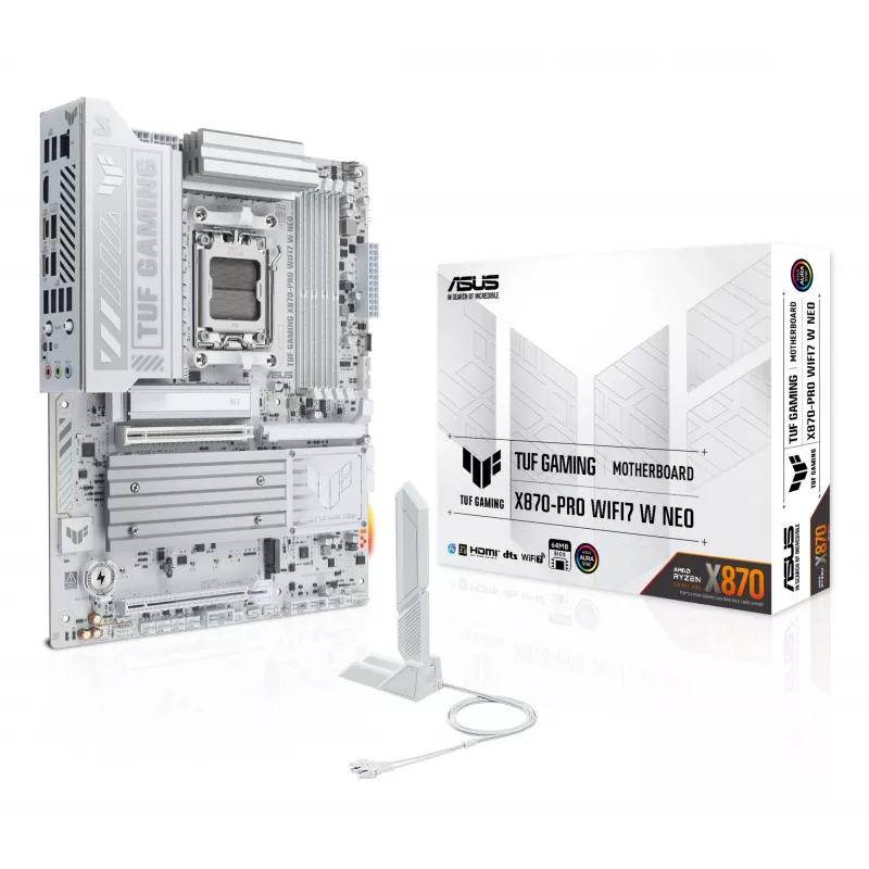 Pagrindinė plokštė ASUS TUF GAMING X870-PRO WIFI7 W NEO, AMD X870, Socket AM5, ATX, DDR5, 4 DIMM, 256 GB, Wi‑Fi 7, 5Gb Ethernet