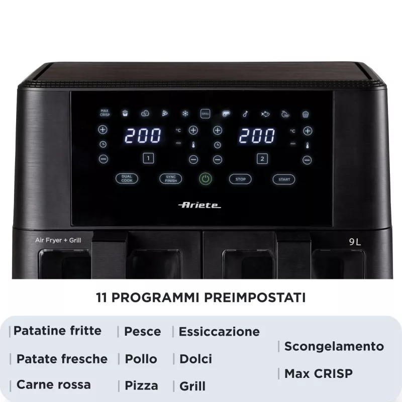 Ariete 4631 Dviguba oro gruzdintuvė 9L, 2400W, 11 programų, juoda